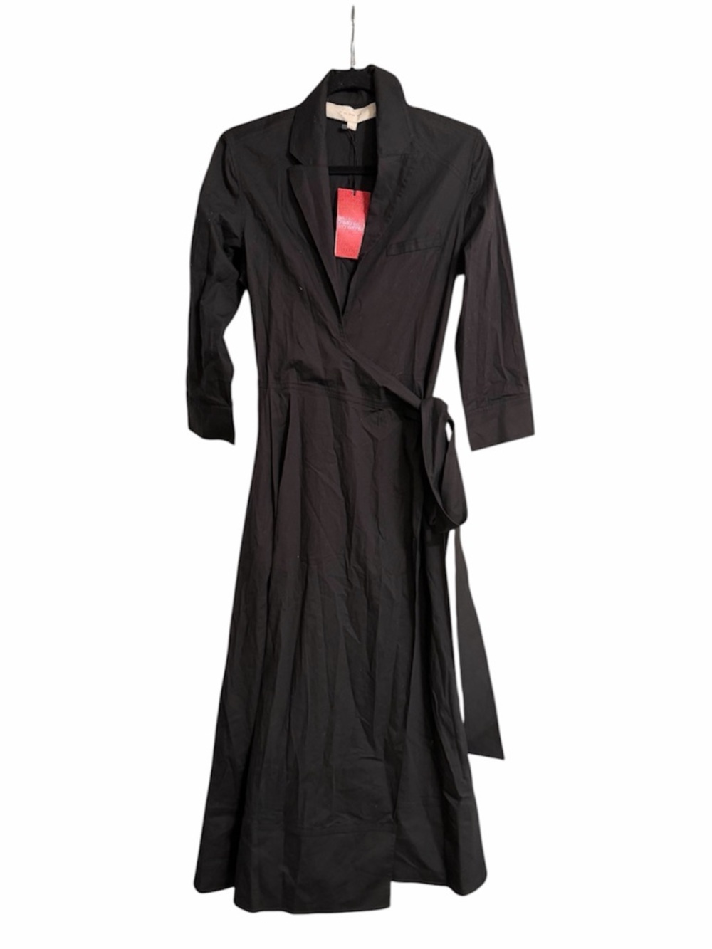 By any Other Name Black 3/4 Sleeve Wrap Around Shirtdress in Poly Poplin